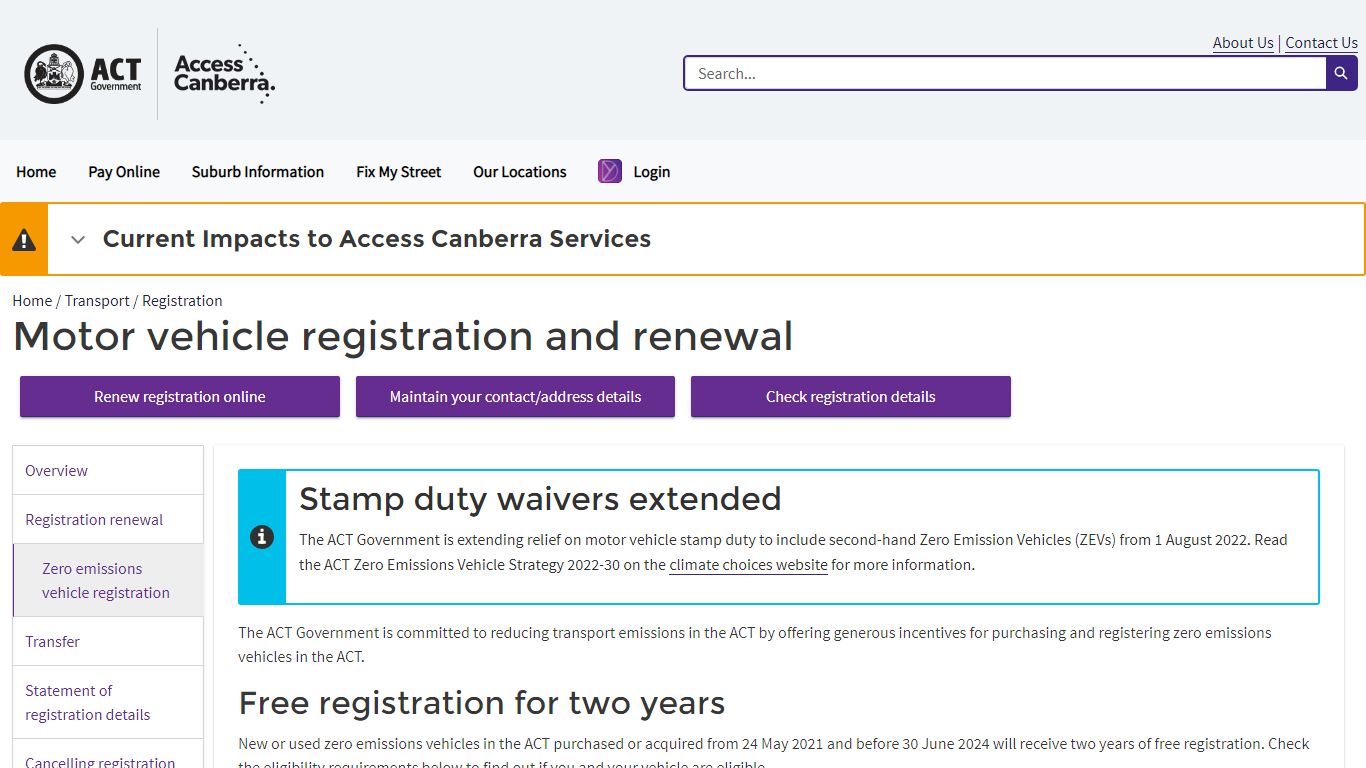 Motor vehicle registration and renewal - ACT Government